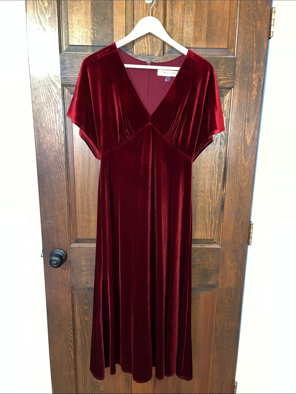 Taylor Deep Red Velvet V-Neck Midi Dress